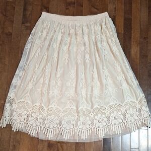 2X Plus Boho Cream Lace Maxi Or Midi Full Skirt